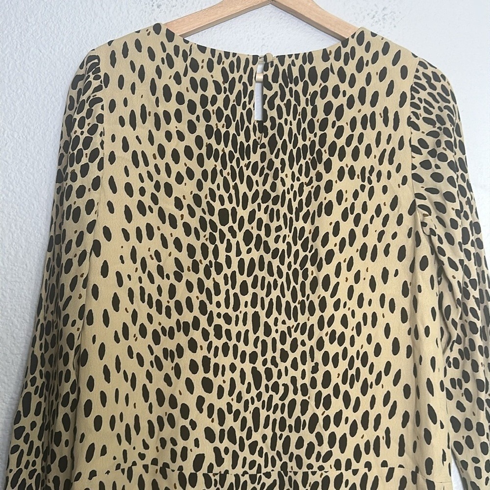 J. Crew Jules Mini Dress Lined Cheetah Tan Black 3/4 Sleeve‎ Size 2 - Picture 5 of 14
